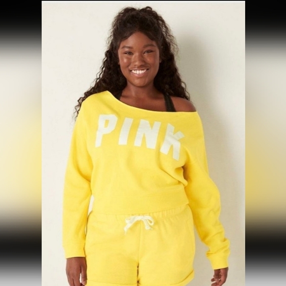 PINK Victoria's Secret Tops - PINK Victoria's Secret Bananarama yellow Off The Shoulder sweatshirt XL